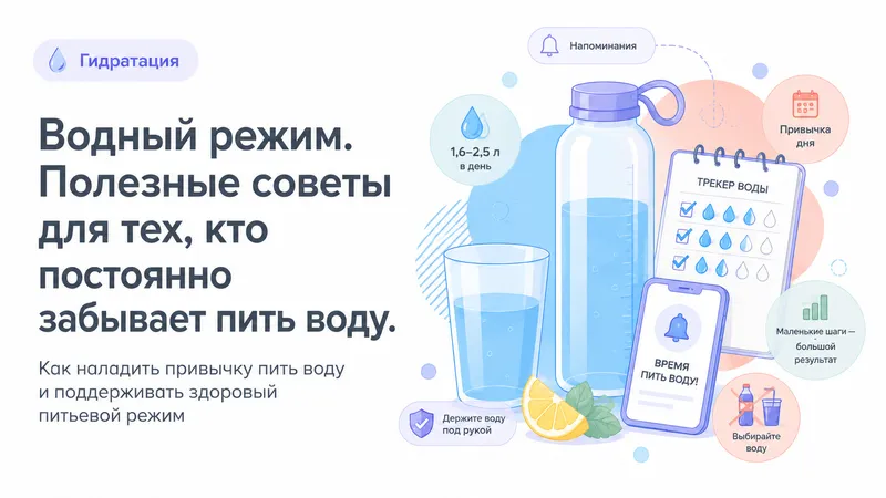 Водный режим. Полезные советы для тех, кто постоянно забывает пить воду.